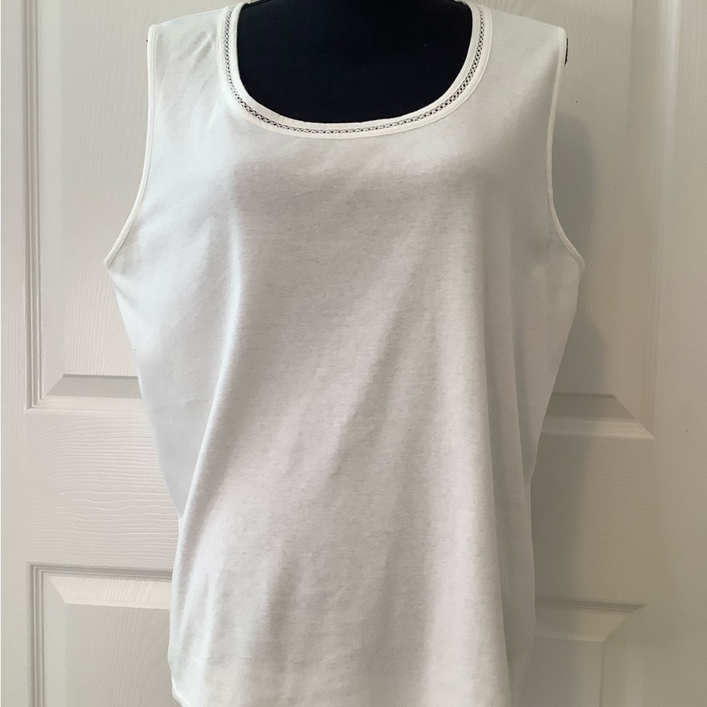 White Stag White Scoop Neck Tank with Decorative Trim